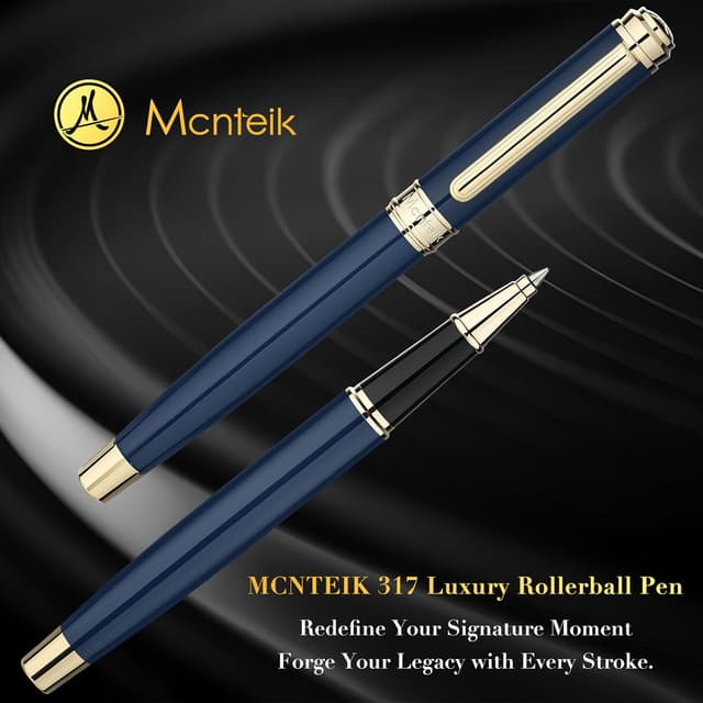 Detalle de MCNTEIK 317 Rollerball in Stunning Luxury Blue Lacquer with 24K Gold Finish (Schmidt Ink Refill) Gift Set