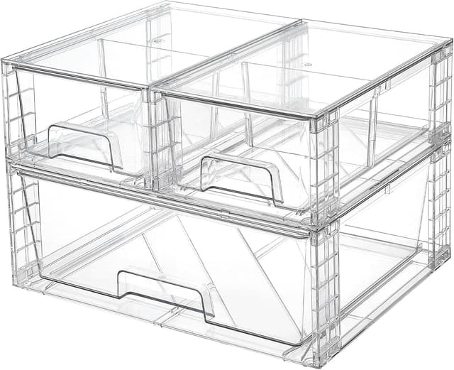 Detalle 2 de Vtopmart 2er-Set stapelbare Acryl-Aufbewahrungsschubladen für Bad unter dem Waschbecken & Küche
