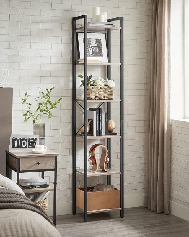 Detalle 2 de VASAGLE scaffale a 6 ripiani LLS101B02 stile industriale greige e nero, 30 x 40 x 186 cm