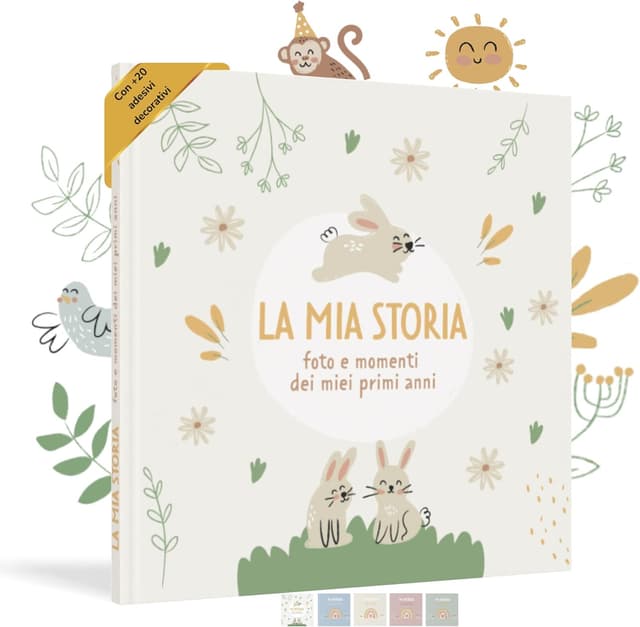 Detalle de HuBorns Album Nascita Bambina e Bambino con +50 pagine e adesivi per incollare foto e scritte