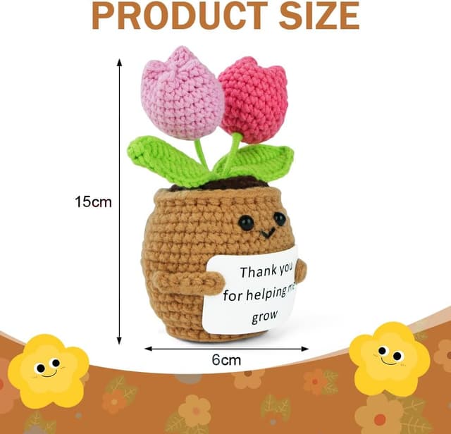 Detalle 2 de Vicloon Mini Positive Doll, peluche a forma di piantina in vaso all’uncinetto con carta positiva