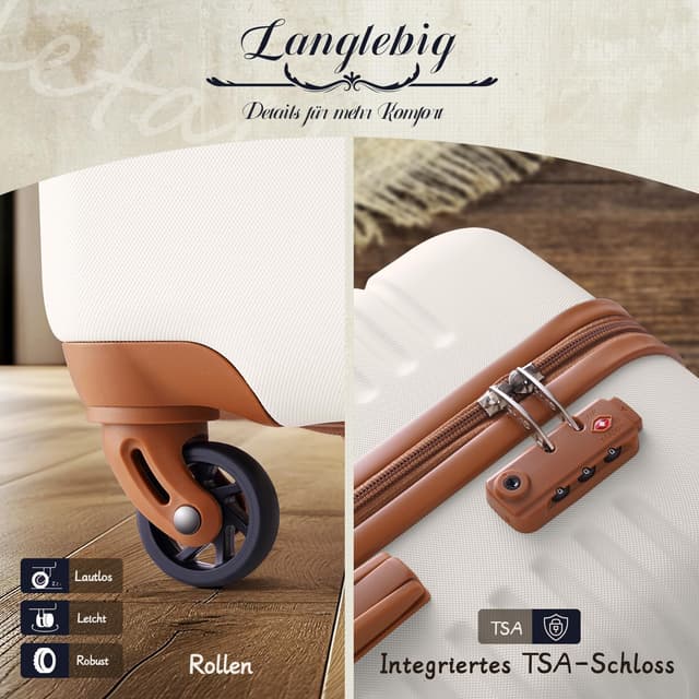 Detalle de COOLIFE Koffer Set 3-teilig (Handgepäck + Koffer + Reisetasche) ABS Hartschale, 360° Räder & TSA-Schlösser – Dunkelgrün/Braun