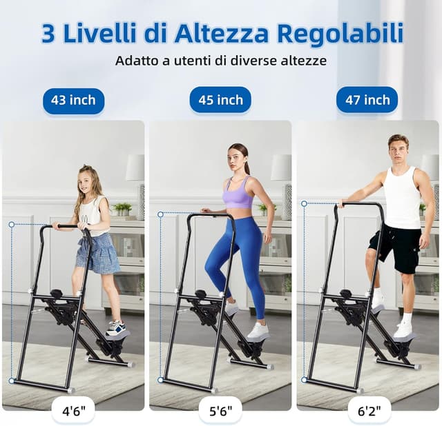Detalle de Vyrelis Stepper Fitness verticale pieghevole con resistenza regolabile a 3 livelli e display LCD