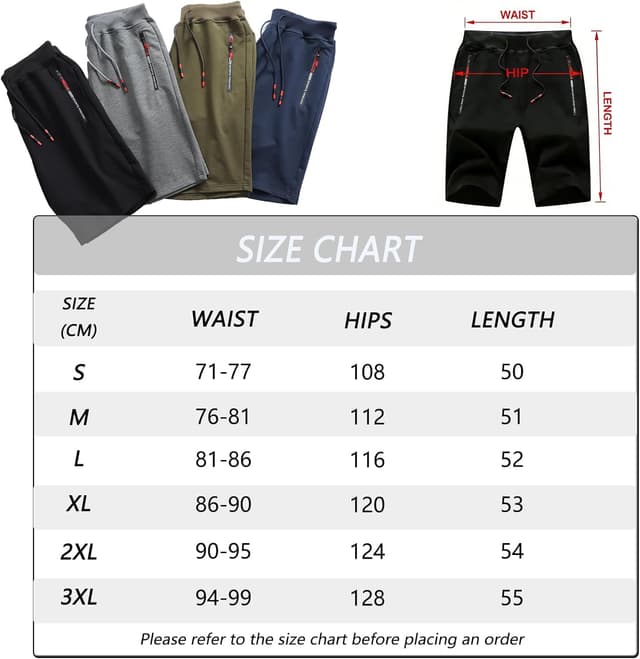 Detalle de JustSun Short Sport Homme Running en coton avec poches zippées