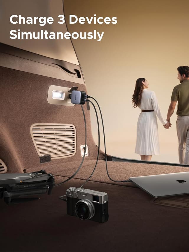 Thumbnail 3 de UGREEN 90W Caricatore Auto Retrattile con 3 Porte USB