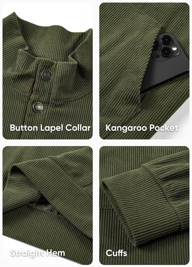 Thumbnail 5 de JMIERR Mens Warm Corduroy Sweatshirt with Pockets