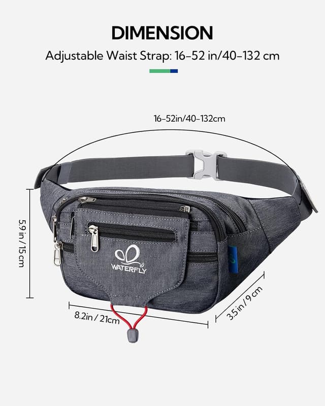 Detalle de Waterfly Bauchtasche/ Gürteltasche für Damen & Herren – Sport-Hüfttasche zum Laufen, Fitness & Wandern in Grau