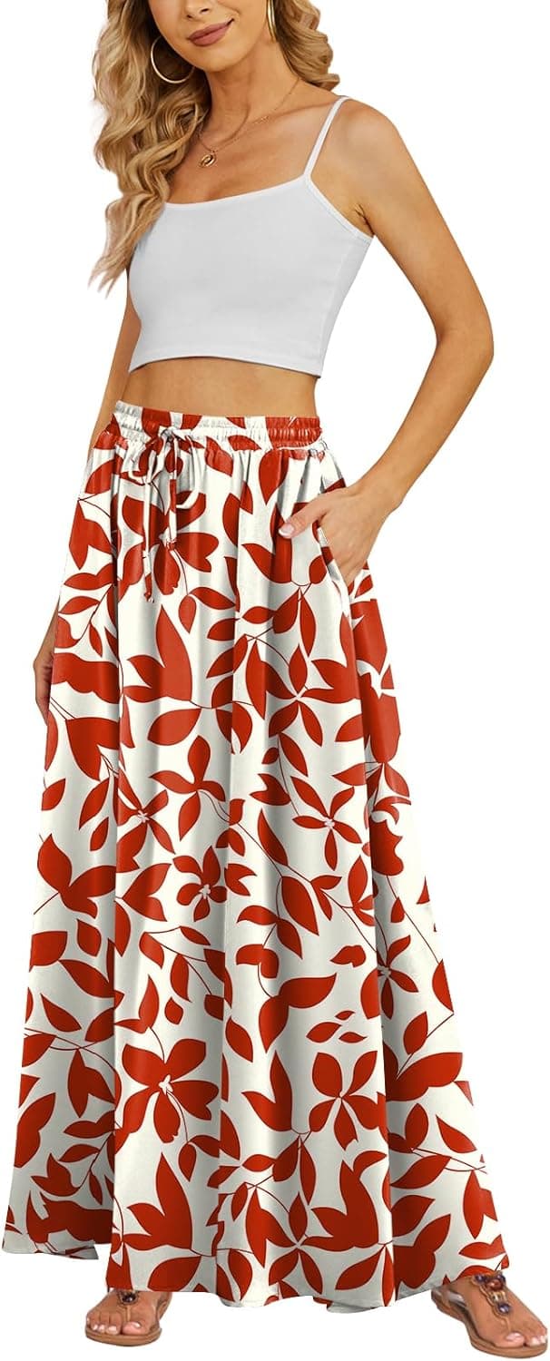 Detalle de Yincro Women’s Flowy Maxi Skirt with Pockets (Pleated, High-Waisted, Chiffon)