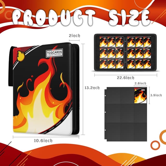 Detalle de Trading Card Binder 9 Pocket with Zipper, 3-Ring Album and 50 Removable Sleeves (Standard Size)