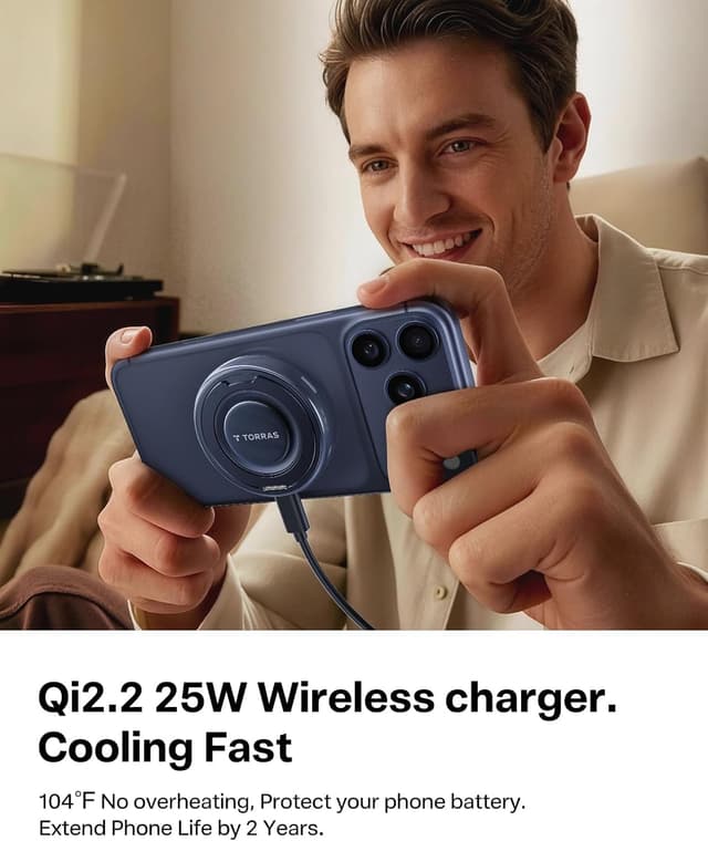 Detalle de TORRAS Qi2.2 25W Magnetic Wireless Charger Stand (Mag-Safe compatible), Black