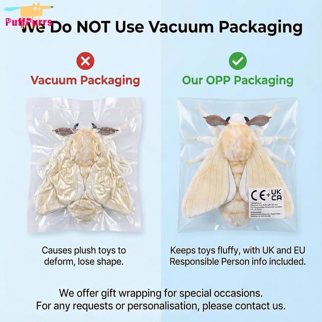 Detalle de PuffPurrs Silk Moth Plush (13in Rounded Body) – realistic soft insect toy for nature learning