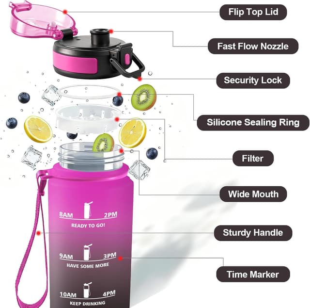 Detalle de JAPORIA gourde 500 ml avec filtre et marqueurs temporels pour motivation