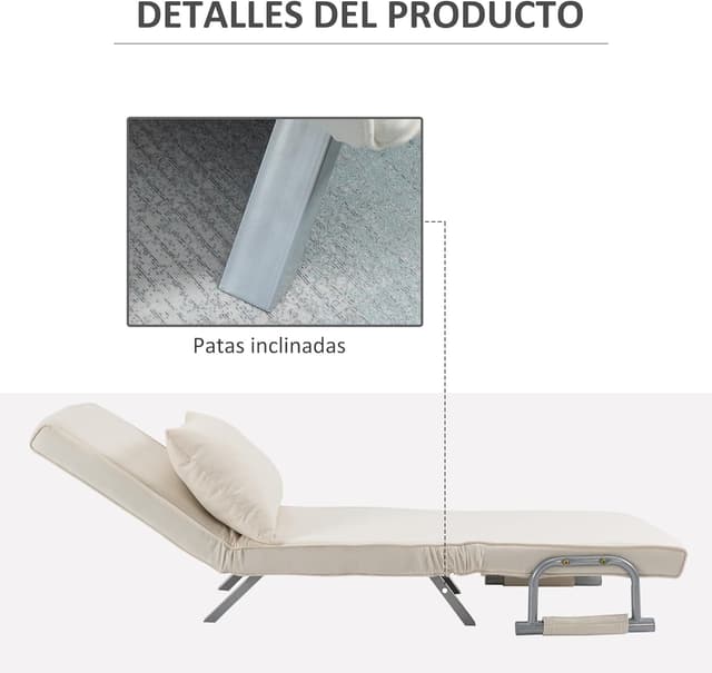 Thumbnail 6 de HOMCOM Sofá Cama 1 Plaza 2 en 1 crema