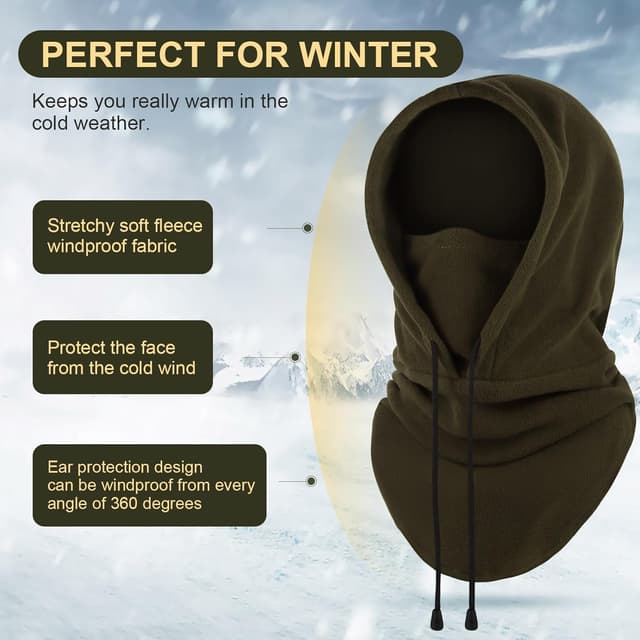 Detalle de FEIKELUN 5-in-1 Thermal Balaclava Snood – Windproof fleece face & neck warmer for ski, cycling and outdoor winter