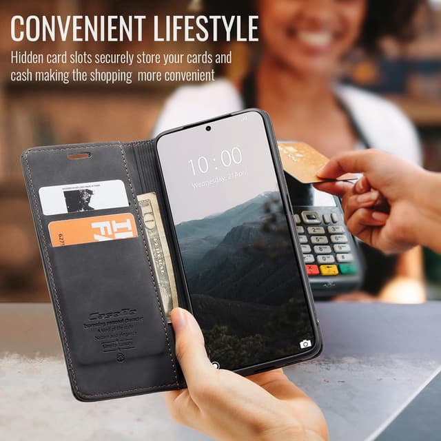 Detalle 2 de Cracedily Handyhülle für Xiaomi 14T Pro: Klapp-Flipcase mit Kartenfach, Magnetverschluss und Standfunktion (Schwarz)