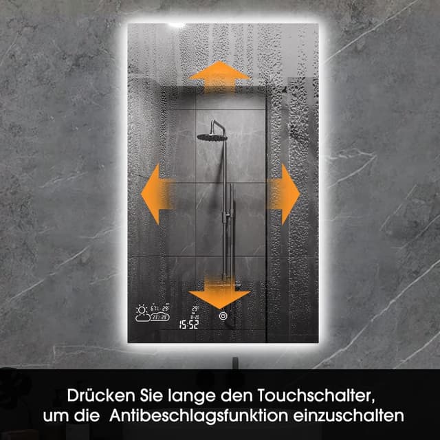 Detalle de Byecold specchio da bagno 100 x 60 cm senza cornice con LED, sensore touch e display meteo