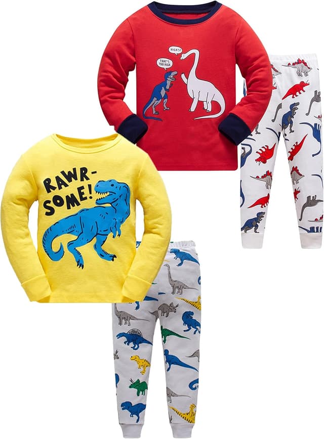 Detalle de SOIBEEN Jungen-Dinosaurier-Pyjamas 4-teilig aus Baumwolle (1–12 Jahre)