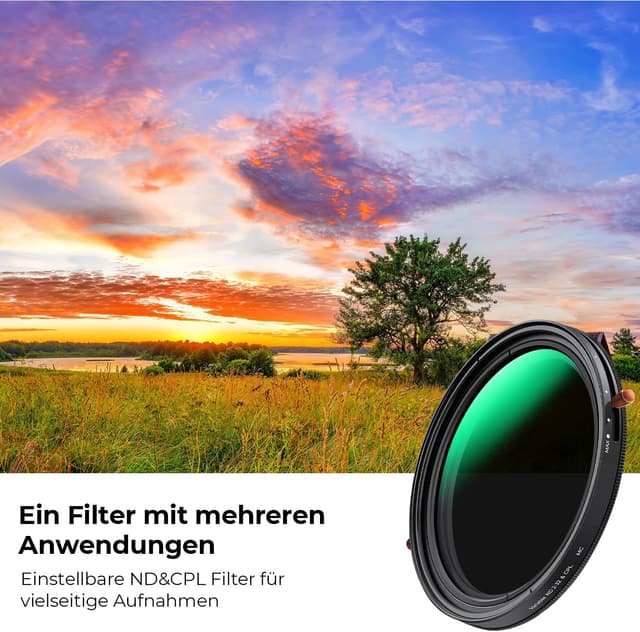 Detalle de K&F CONCEPT Nano-D 2-in-1 ND & CPL Filter für 58mm – CPL + ND2–ND32 im Nano-D Design
