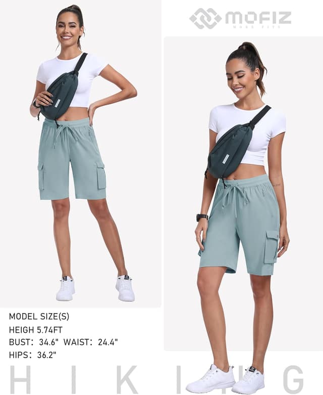 Detalle 2 de MoFiz Pantaloncini cargo trekking da donna in bermuda estiva con 6 tasche