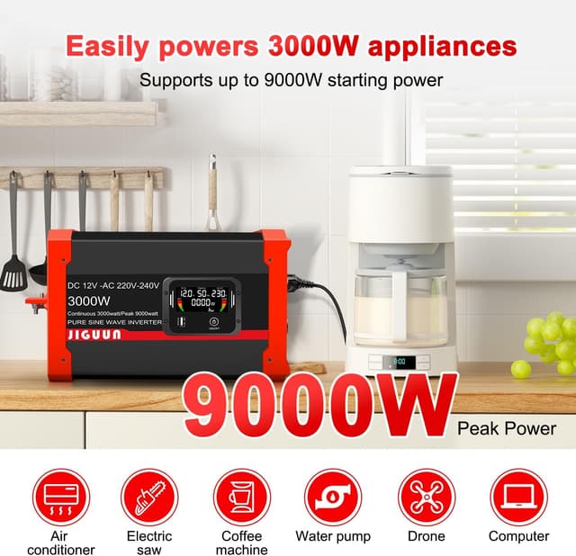 Thumbnail 4 de JIGUUN 3000W Convertisseur Pur Sinus 9000W