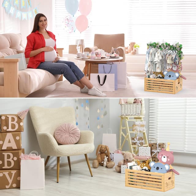 Thumbnail 6 de BAMBOOHOMIE Neugeborenen-Geschenk-Holzkiste mit Griff – Baby-Geschenkkorb aus Bambus (Natur, groß)