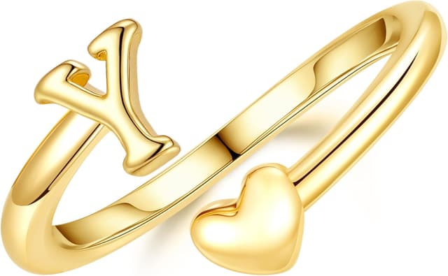 Detalle de TINGN Bague cœur en or plaqué 14 carats, étanche, lettres, empilable et réglable