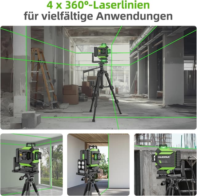 Detalle 2 de Huepar 704CG 4x360 Kreuzlinienlaser (grün) – selbstnivellierend mit 16 Linien und Akku (USB-C)