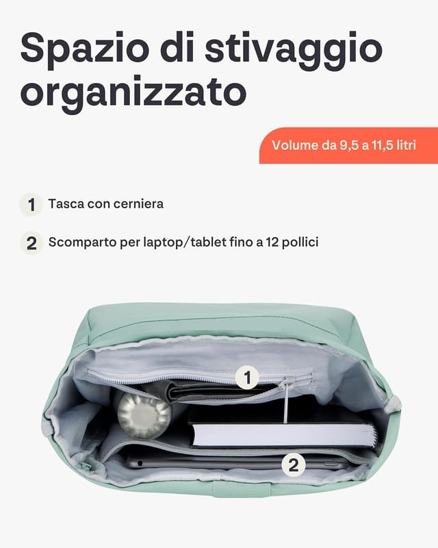 Detalle 2 de Johnny Urban Robin Small Zaino roll-top per lavoro, università e viaggio con scomparto laptop 12