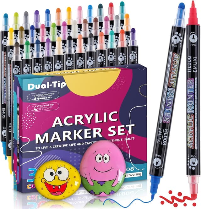 Detalle de TEVILIK 36 Acrylstifte für Steine – wasserfeste Doppelspitze (1–5 mm)