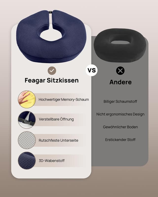 Thumbnail 5 de Feagar Ciambella per sedersi cuscino ortopedico in memory