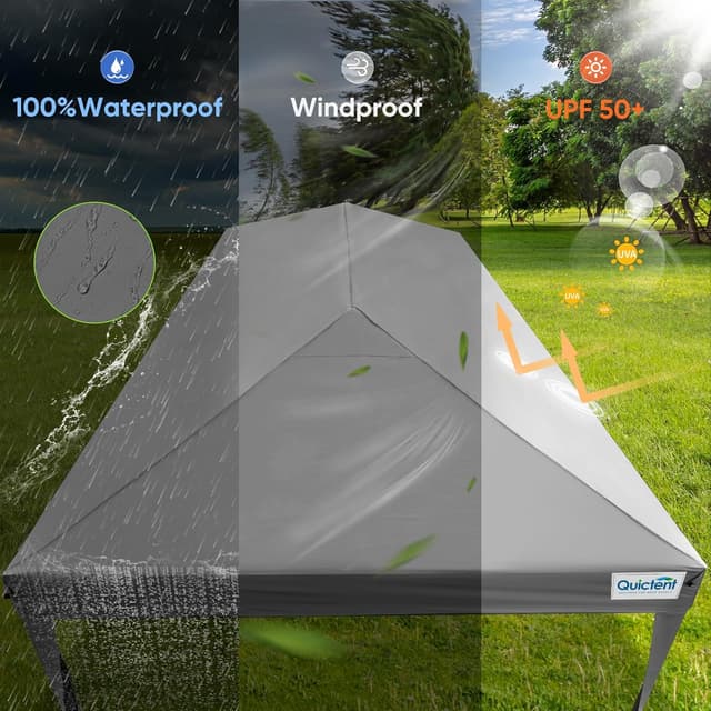 Detalle de Quictent 3x6m (10x20ft) pop up canopy gazebo with church window sidewalls – adjustable height event shelter (grey)