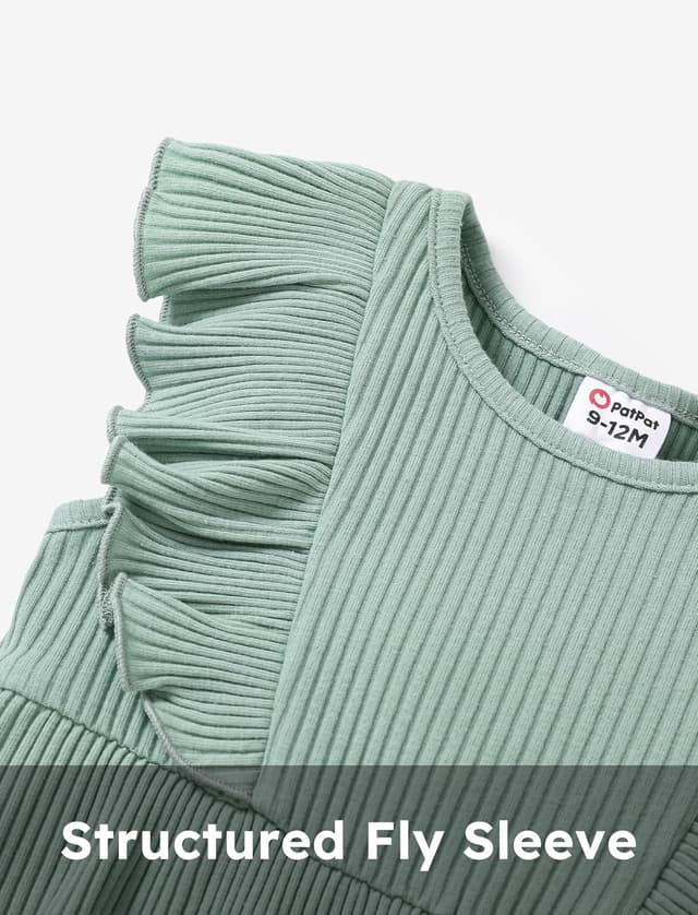 Detalle de PatPat lot de 2 robes d’été pour bébé fille (sans manches, volantées + imprimé floral) avec bandeau