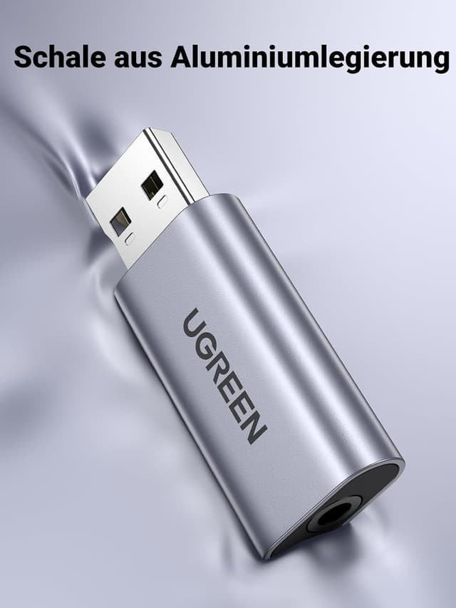 Detalle de UGREEN USB Externe Soundkarte 2-in-1 (USB auf 3,5-mm Klinke) mit TRRS für Headset & Mikrofone
