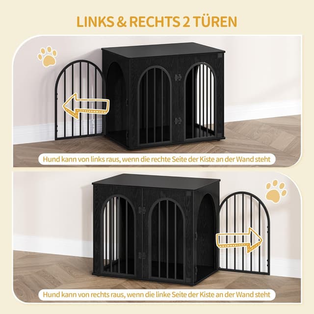 Thumbnail 6 de Hzuaneri Hundekäfig-Möbel 68 cm (68 x 49 x 56 cm) mit Bogentür und 3 Türen – Schwarz DFC85504B