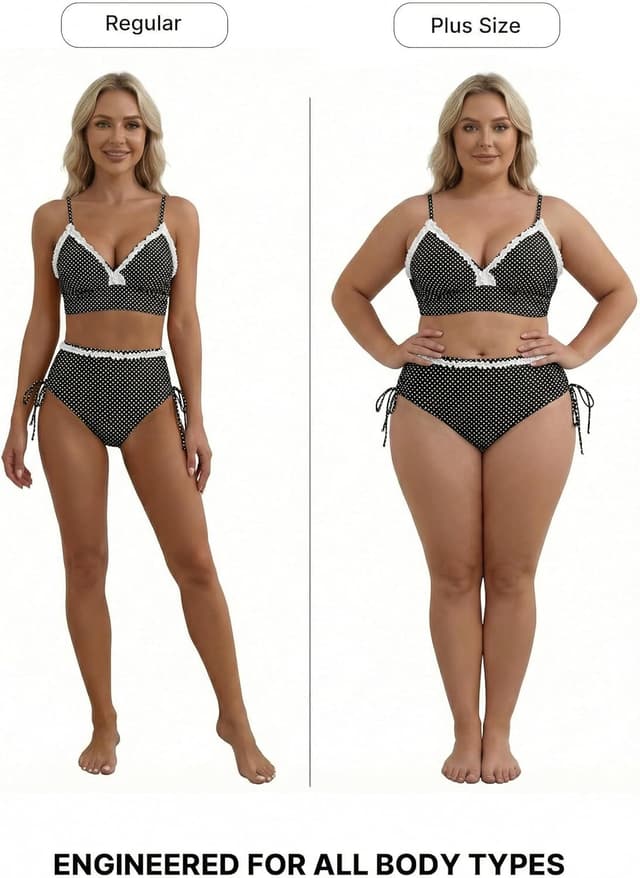 Detalle de Herseas Women’s Splice Ruffle Trim Tie-Side High-Waisted Bikini Set