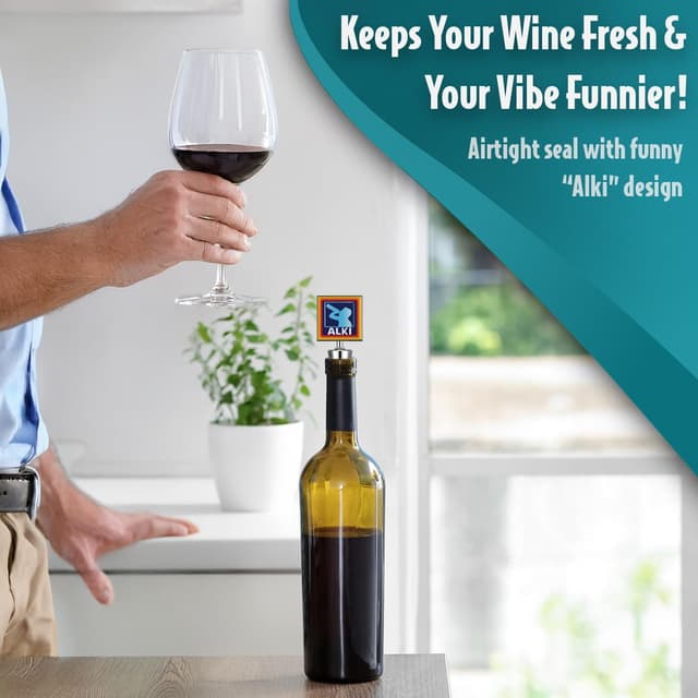 Detalle de SC Products Alki Wine Stopper aluminium bottle stopper (funny “ALKI” design) for men