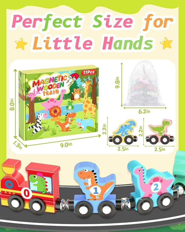 Thumbnail 6 de 11-Piece Magnetic Dinosaur Train Set (Montessori Wooden Learning Toys) for Ages 1–3