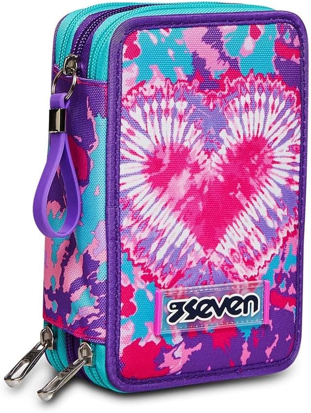 Detalle de Astuccio Seven Astuccio 3 Zip Trendy heart girl Viola con 44 pezzi e portapenne triplo scomparto