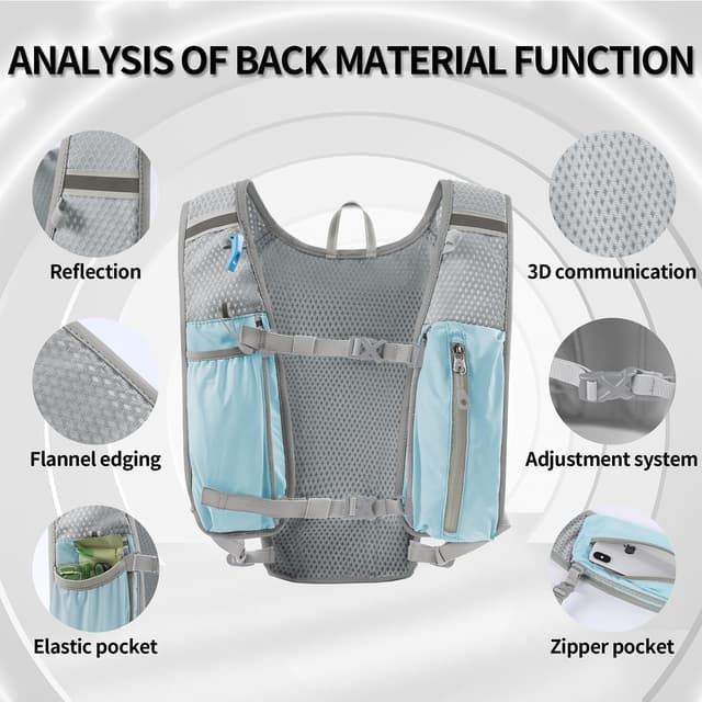 Detalle de Laufweste Damen & Herren mit 1.500-ml-Trinkflasche – 5L Running Vest Trinkrucksack mit Handyhalterung