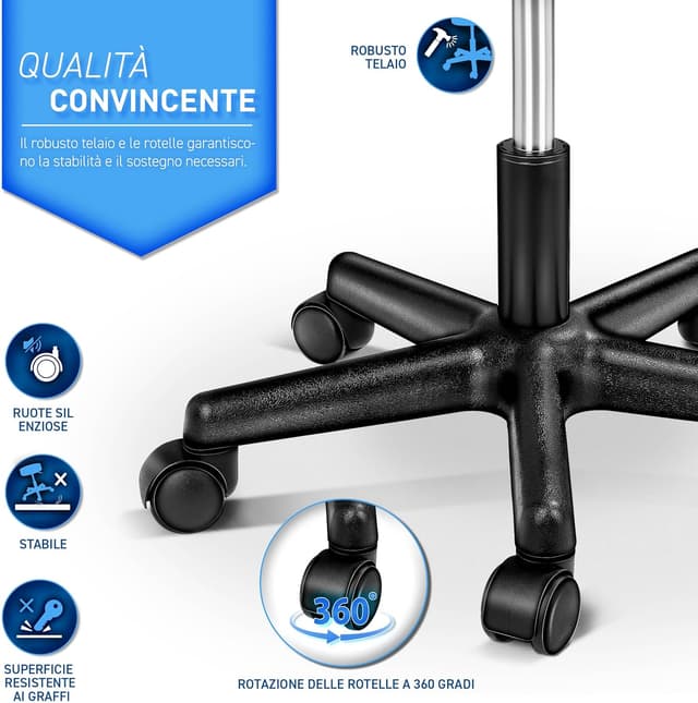 Detalle de TRESKO sgabello girevole da lavoro per estetiste, studi e ambulatori, regolabile in altezza