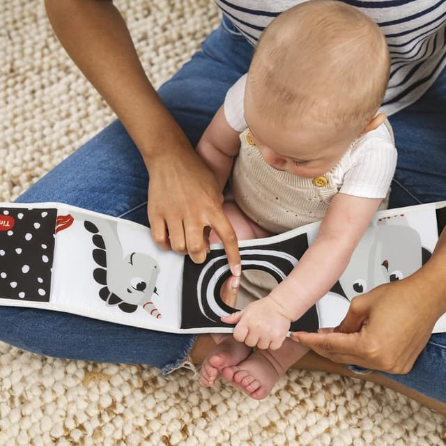 Detalle 2 de Tiny Love Double-Sided First Book: libro sensoriale neonati 0+ mesi bianco e nero e colori vivaci