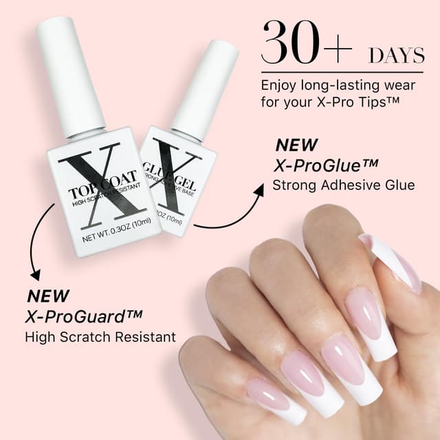 Detalle de SXC Cosmetics X-Pro Tips Top Coat & Glue Gel Duo Set for French acrylic nails