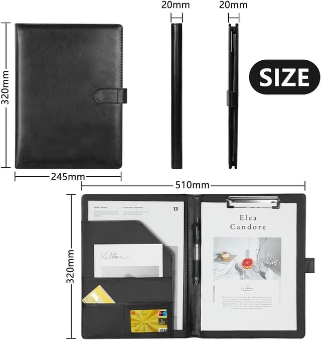 Detalle 2 de OFFCUP Porte documents A4 en cuir PU noir : conférencier avec fermoir magnétique et pochettes