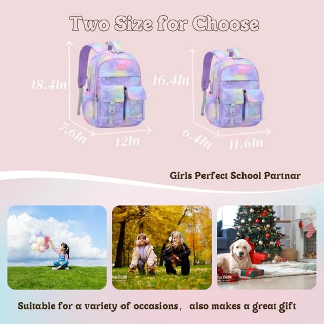 Detalle 2 de VIDOSCLA Cute Colourful Casual Daypack for Girls (Gradient Pink) – Kids School Backpack, 29 x 16 x 41cm