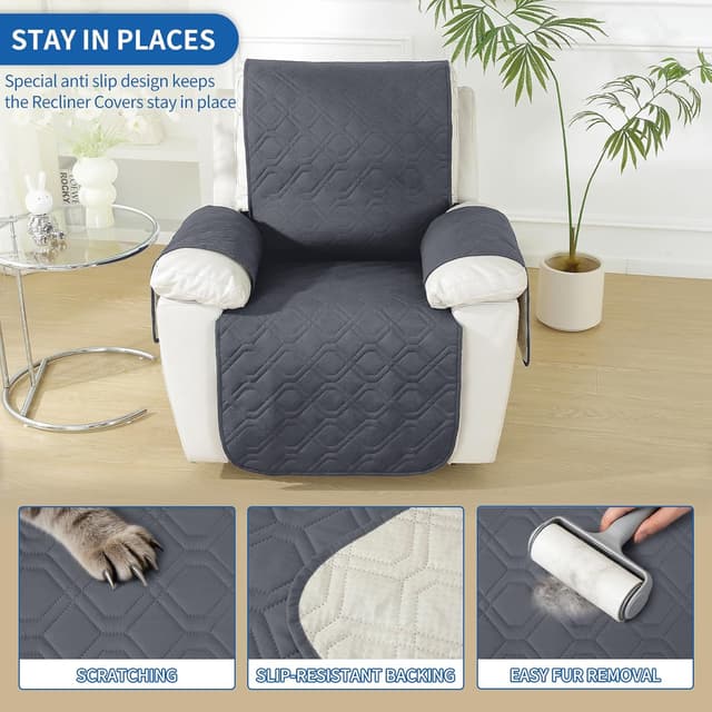 Detalle de YSTELLAA Copripoltrona Relax Reclinabile Grande da 1 posto impermeabile grigio scuro con braccioli (rimovibili)