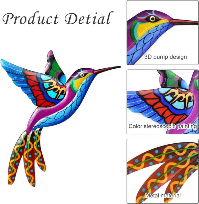 Detalle de 2er-Set Kolibri 3D Metall-Wanddeko zum Aufhängen (Vögel), Outdoor Garten Metallskulptur