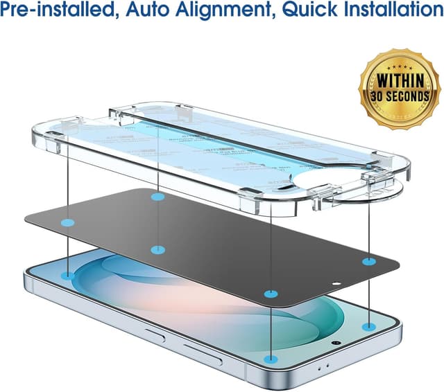 Detalle de amFilm 2+2 OneTouch Privacy Screen Protector Pack for Samsung Galaxy S26 (6.3 inch) with Camera Lens Protector