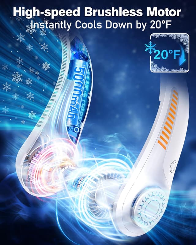 Detalle de EYERZ Portable Neck Fan with Neck Support (Rechargeable, 5 Speeds, 5000mAh)