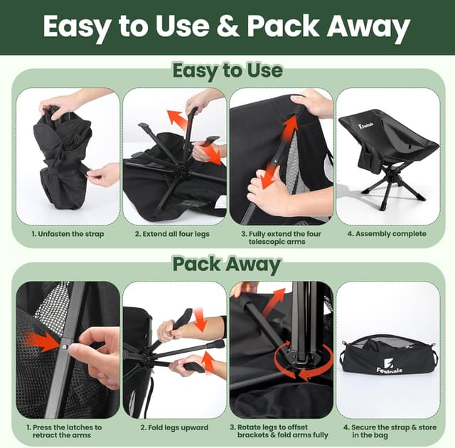 Thumbnail 6 de Feelnais Folding Camping Chair (360° Swivel) — Lightweight, Portable, No-Assembly Outdoor Chair for Adults