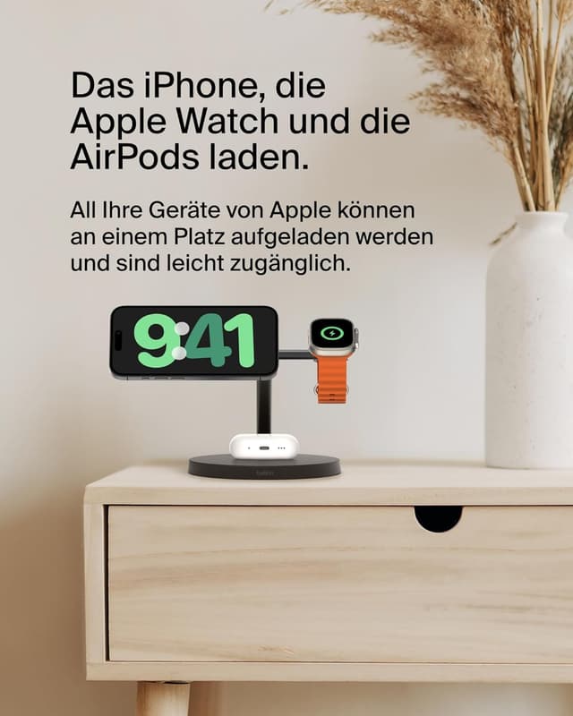 Detalle 2 de Belkin BoostCharge Pro 3‑in‑1 Qi2 Ladegerät für iPhone, Watch und AirPods